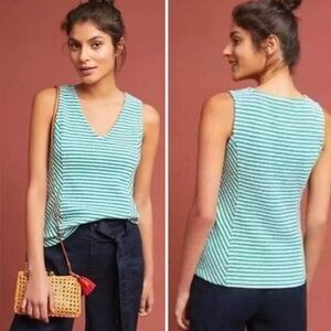 Anthropologie MAEVE Green Striped Textured Sleeveless Franconia Top S
